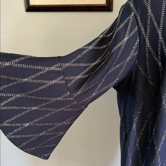 Elegant Navy Blue Diamond Pattern Dress - Picture 2 of 3